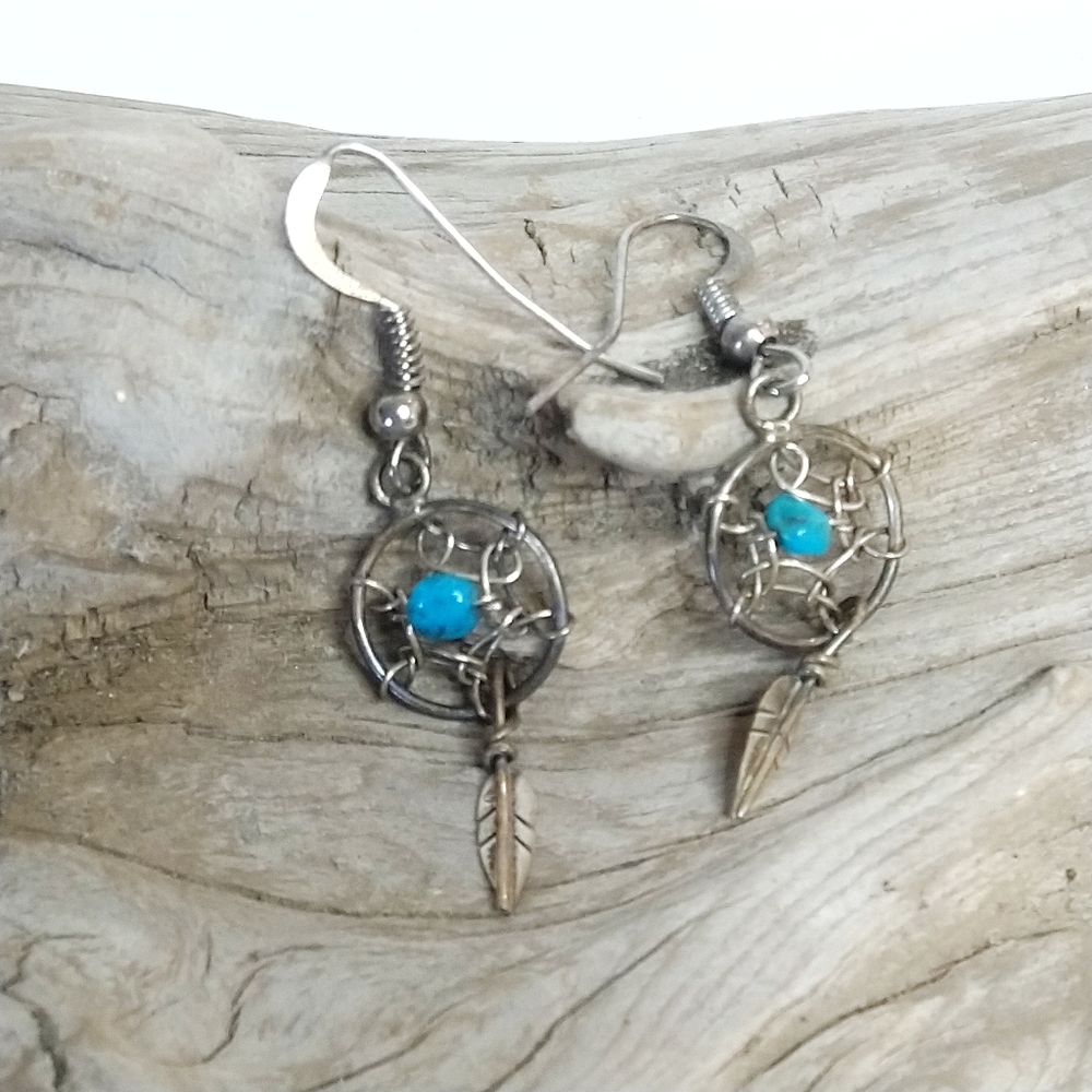 Silver tone Southwest style earrings